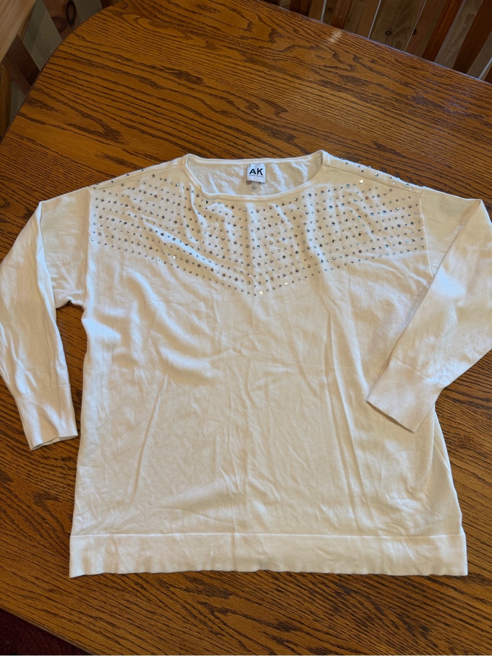 Anne Klein Ivory Sweater with silver rhinestones - size Large